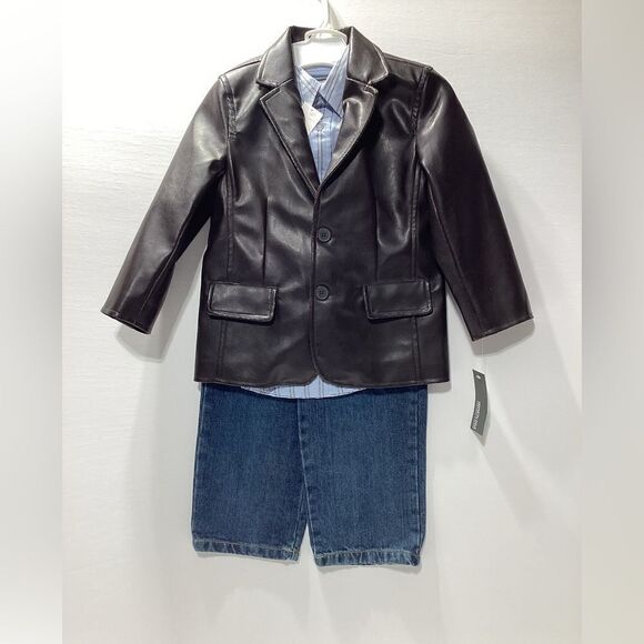 NWT Kenneth Cole Reaction Faux Leather Jacket Kids 4T 3 Piece Set. - Picture 1 of 6